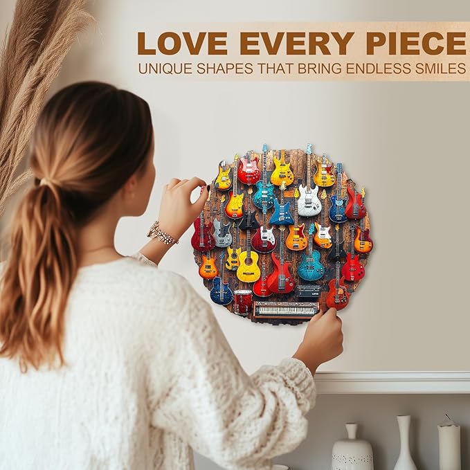KAAYEE Wooden Puzzles for Adults, Guitar Wall Jigsaw Puzzles, 100 Piece Unique Shape Puzzle, Creative Gifts for Adults/Friends/Family, Family Game，Wall Decor(8.5 * 8.5in)