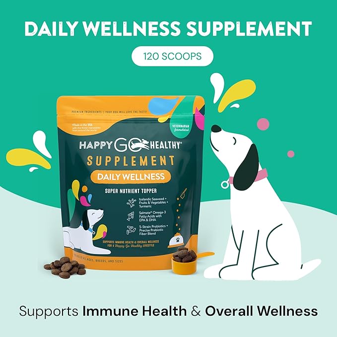 Daily Wellness Supplements for Dogs | Probiotic & Prebiotic Benefits with Fish Oil & Seaweed to Keep Your Dog Beaming All Day Long | All Breeds and Sizes | 120 Count