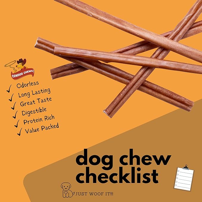 Cowdog Chews Beef Bully Stick: Odor-Free, Fully Digestible Beef Collagen Chews (9-12", 5 Count) - Natural, Grain-Free, Long-Lasting Collagen Bully Stick Substitute for All Dog Breeds
