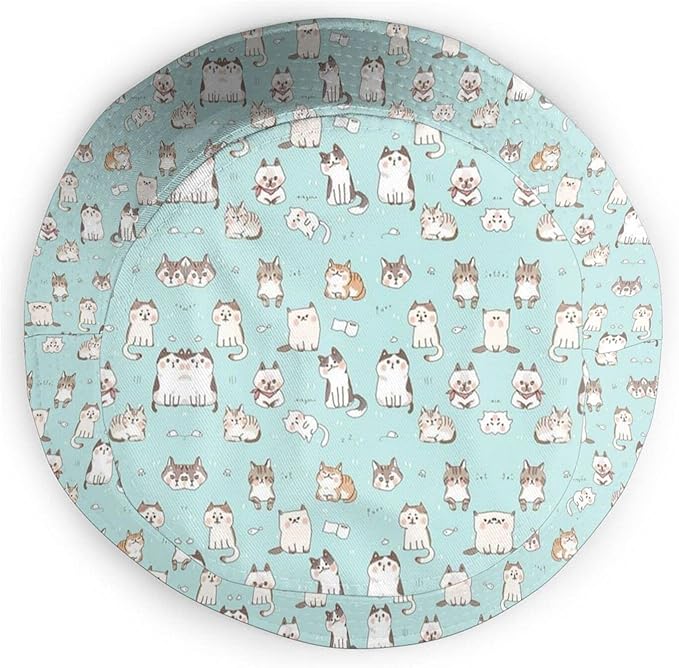 Funny Cute Cats Bucket Hats for Women Men Cartoon Pattern Fisherman Hat Packable Sun Hats