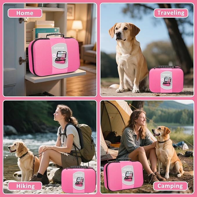 Pet First Aid Kit for Dogs - Pet Emergency Kit for Camping Hiking Traveling Hunting and Sports (Pink)
