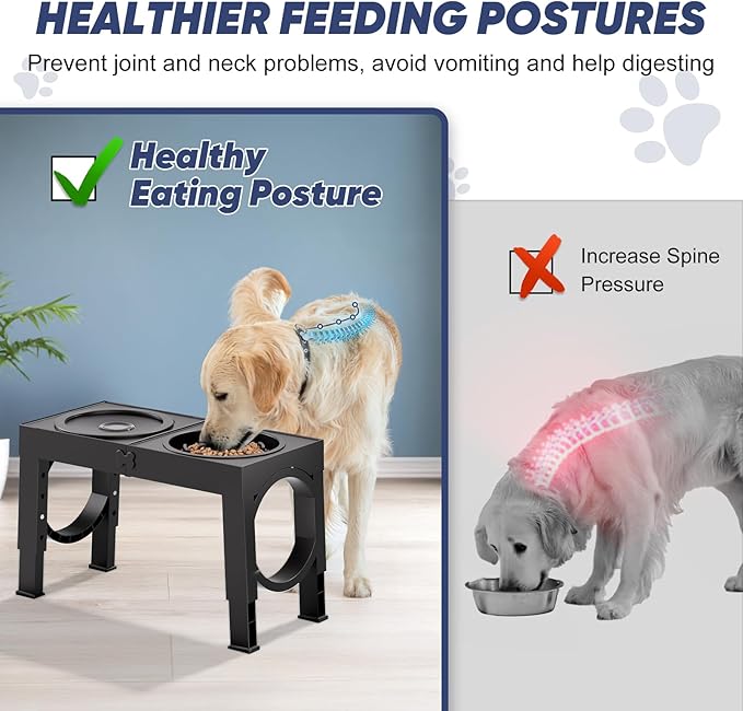 XIAZ Slow Feeder Dog Bowl Elevated Food and Water Bowl Stand for Large Medium Sized Dog, 4 Heights Adjustable, Non-Slip, Durable, Prevents Bloating & Improves Digestion for Dogs