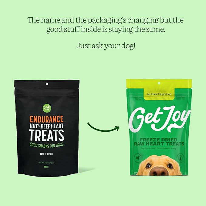 Get Joy Freeze Dried 100% Beef Heart Dog Treats, 4oz | Single Ingredient Organ Meat, High Protein Raw Dog Food Topper, Snack & Training Rewards | Grain Free, Gluten Free, Filler Free