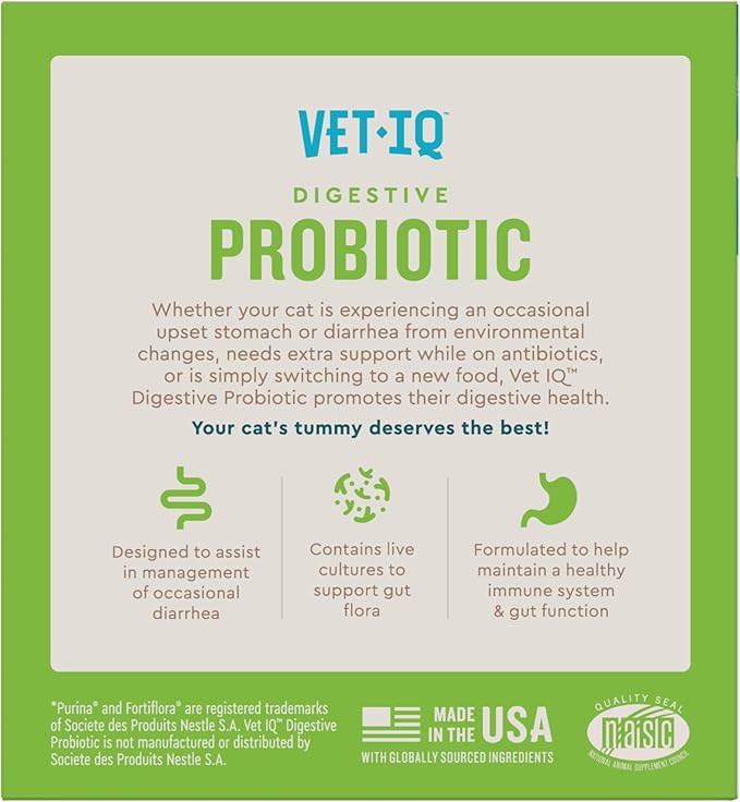VetIQ Cat Probiotic Powder, Treats Diarrhea and Food Sensitivity, Chicken Flavored Single-Serve Packets for Indoor/Outdoor Use, 30 Count