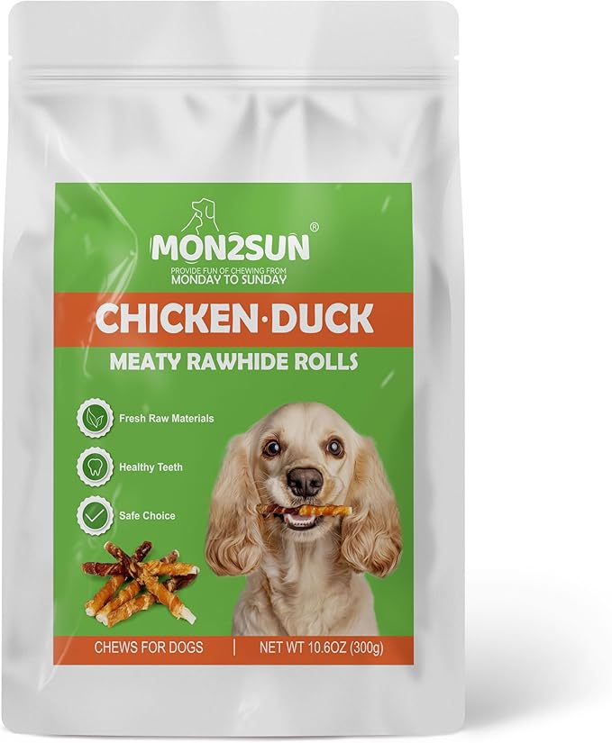 MON2SUN Dog Treats 5 Inch Double Flavor Chicken & Duck Wrapped Rawhide Sticks, Teeth Cleaning for Small Dogs, 10.6 oz (20 Count)