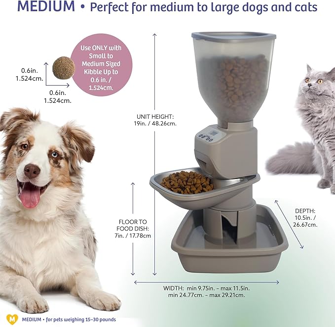 Feeding Friend® Automatic Dog & Cat Food Feeder with Water Dispenser – Smart Pet Feeder with Portion Control, OLED Display, Anti Jam Design, Battery Operated Dispenser for Medium Pets 15-30 lbs- Taupe