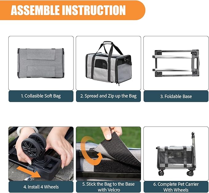 Pet Carrier with Wheels - Soft-Side Wheeled Cat Carrier for Dogs with Telescopic Handle, Collapsible Rolling Pet Travel Bag Carrier for Large Cats Small Medium Dogs for Camping Vet Visiting Grey