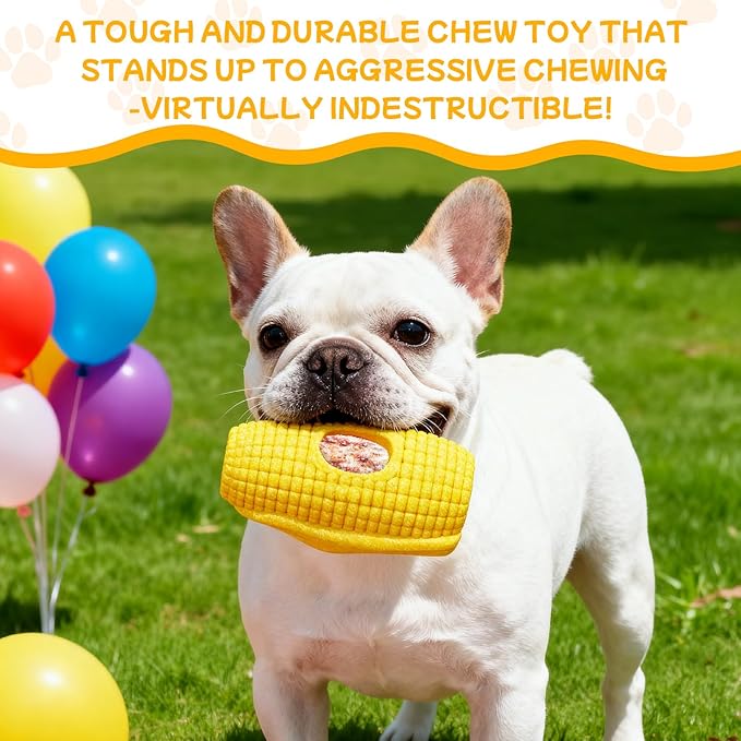 Interactive Dog Toys for Aggressive Chewers, Dog Toy to Keep Them Busy, Corn-Shaped Durable Dog Chew Toys for Large & Medium Breeds, Frozen Treat Holder for Anxiety Relief & Dental Care