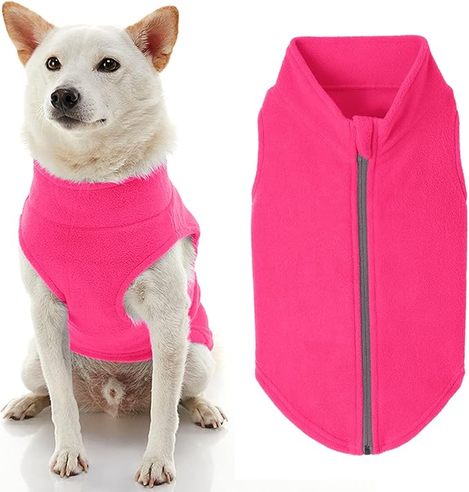 Gooby Zip Up Fleece Dog Sweater - Pink, 2X-Large - Warm Pullover Step-in Jacket With Dual D Ring Leash - Winter Small and Medium Dogs Clothes for Boys