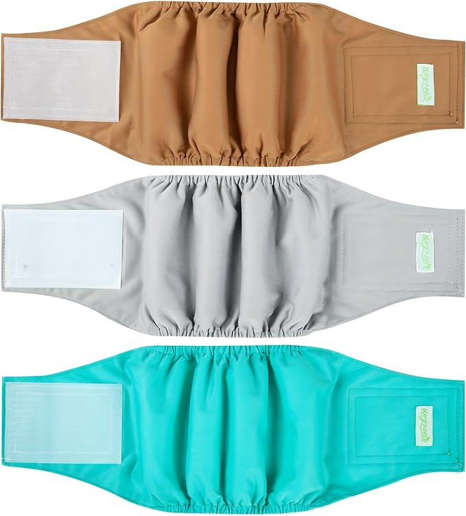 wegreeco Washable Male Dog Belly Band (Stylish Pattern)- Pack of 3 - Male Dog Belly Wrap, Dog Diapers Male (Blue Gray Coffee, X-Small)