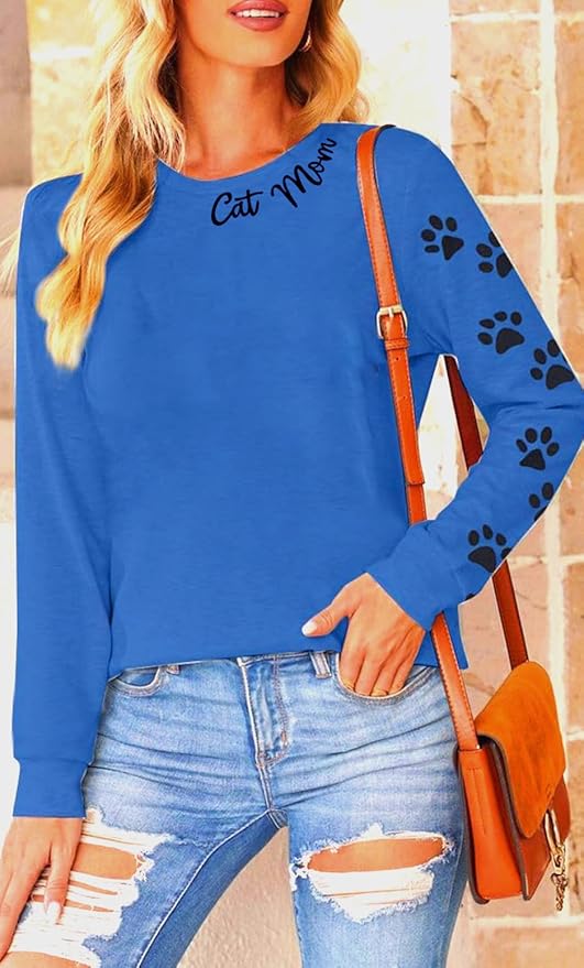 JINTING Cat Shirts for Women - Loose Fit Lightweight Long Sleeve Graphic Tee Fall Printed Crewneck Blouse Casual Tops