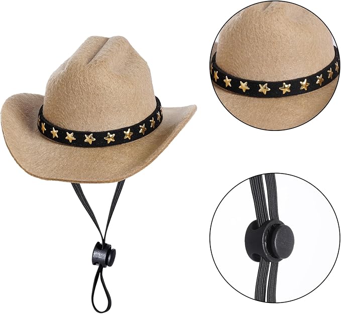Pet Cowboy Costume Halloween Costumes for Small Pet Dogs Cat Cowboy Hat with Bandana Scarf Set Party Accessories﻿ (Khaki, Small)