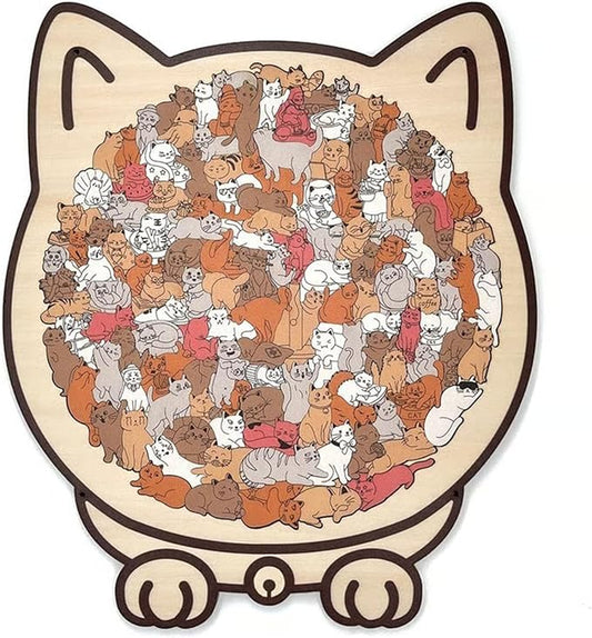 135-Piece Colored Cat Shaped Wooden Jigsaw Puzzle (Set 2)