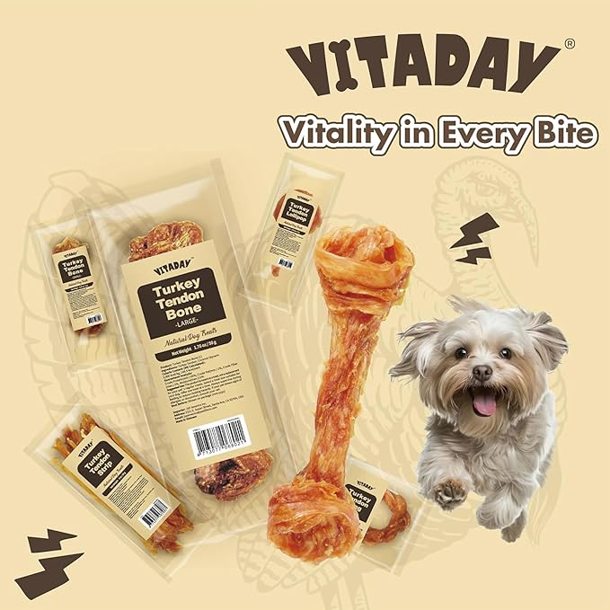 Turkey Tendons for Dogs, All Natural, Healthy Dog Treats, Long Lasting, Hypoallergenic Dog Chews, Rawhide Free, USA-Sourced, for Large Dogs, Bone (L), 1 Count Pack