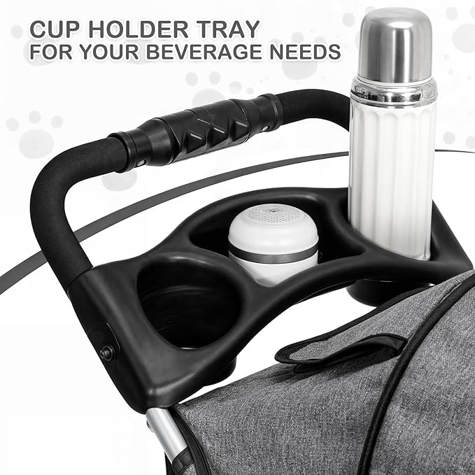 MoNiBloom 3 Wheels Pet Dog Cat Stroller for Small Medium Dogs and Cats, Lightweight Foldable Jogger Stroller w/Storage Basket and Cup Holder, Gray