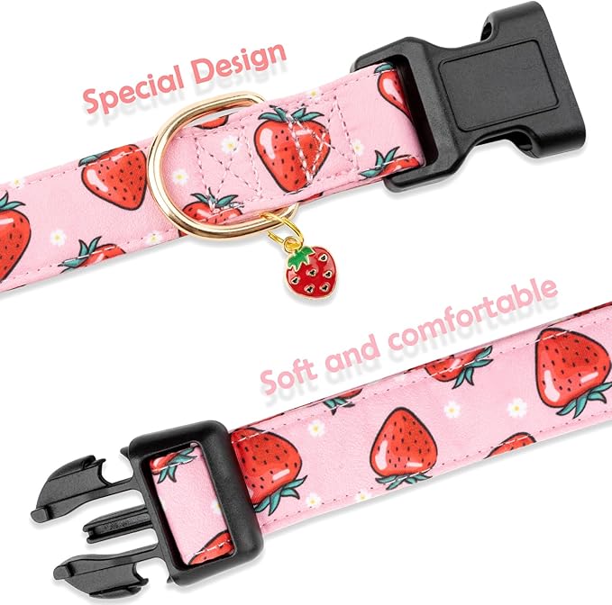 Faygarsle Pink Strawberry Pattern Cotton Dog Collar for Small, Medium, Large Boys Girls Dogs L