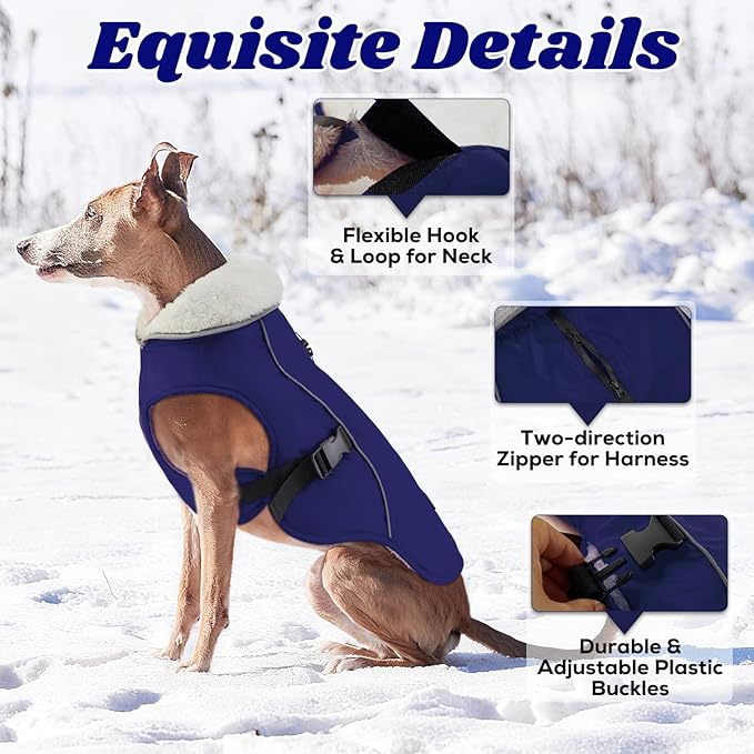 EMUST Winter Dog Jacket, Windproof Dog Apparel for Cold Weather, Reflective Coats for Dogs, Warm Puppy Jacket for Cold Winter, Blue S