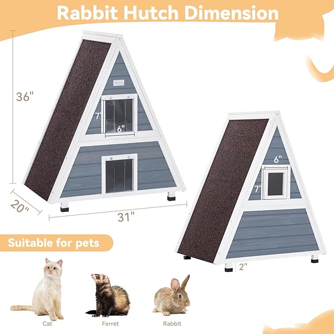 Petsfit Outdoor Cat House Weatherproof 31" Lx20 W x36 H, Two Level Outside Feral Cat House with Escape Door， Indoor Pet House for Small Animal Winter Grey