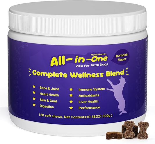 Premium Probiotics for Dogs with Digestive Enzymes & Fiber | Duck Flavor Soft Chews for Itchy Skin, Ear Health, Gut & Immune Support (120 Chews Pumpkin)