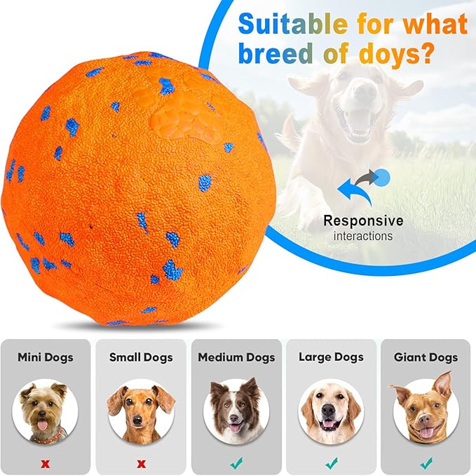 TVM Interactive Dog Toys Ball, Automatic Moving, Bouncing Chew Toys, E-TPU Material, Suitable for Large and Medium-Sized Dogs, Used for Boredom Relief and Daily Training, USB Rechargeable