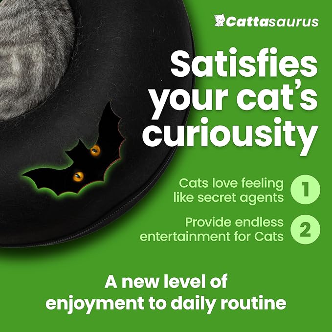 Cattasaurus Unique Peekaboo Cat Cave for Multiple & Large Cats Up to 30-45 Lbs, Scratch Detachable & Washable Tunnel Bed, Gothic Bat Donut Cat Cave (Duo Large Set)