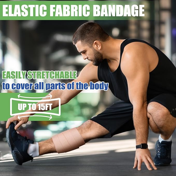 Geiserailie 12 Rolls 3 Inches Elastic Tape Adhesive Elastic Tape Self Adhesive Bandage Wrap Flexible Stretch Bandages for Sports Ankle, Knee and Wrist Sprains Animal Pets, 5 Yards