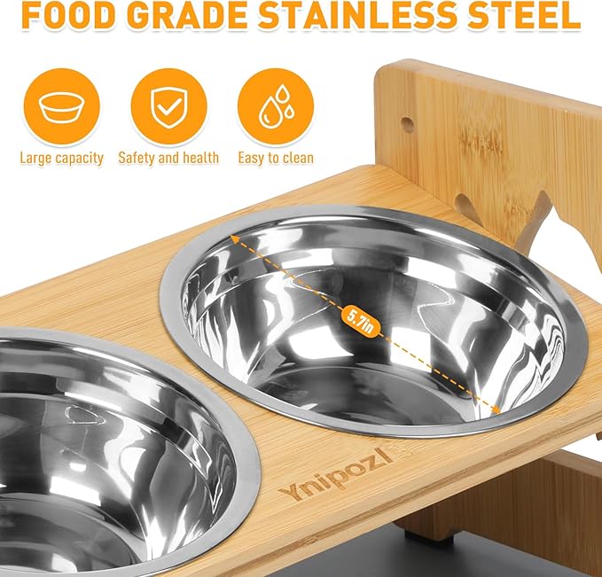 Elevated Small Dog and Cats Bowls, Adjustable Raised Dog Bowl Stand for Small Breeds and Cats,Stand with 2 Stainless Steel Bowls, Anti-Slip Silicone Pad. ﻿