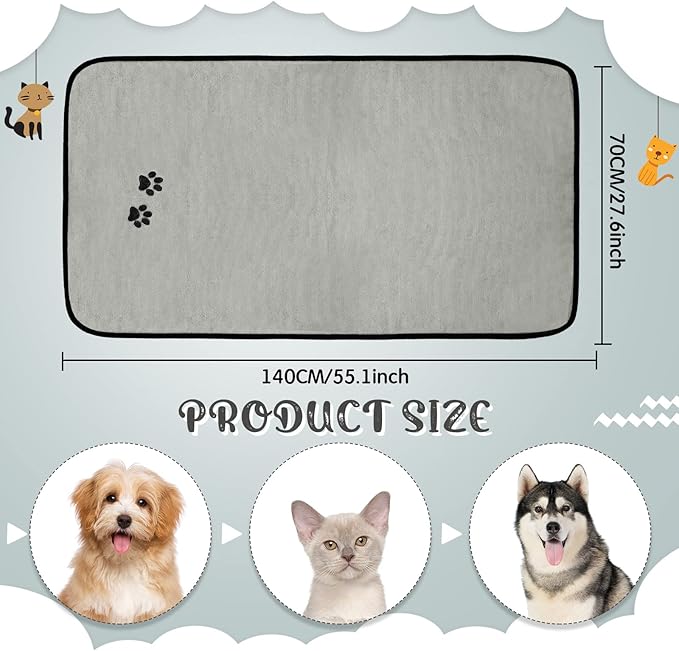 Tegeme 4 Pack Dog Towels for Drying Microfiber Soft Absorbent Pet Bath Towel Dog Drying Grooming Cloth with Embroidered Paw for Pet Cat Bathing Grooming(27.5 x 55 Inch,Gray)