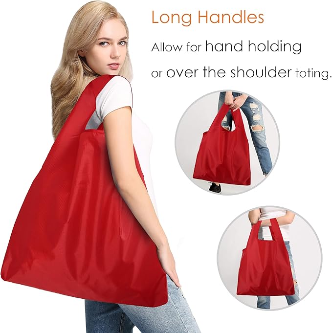 BeeGreen Christmas Red Reusable Shopping Bags Wholesale Reusable Grocery Bags Bulk with Elastic Band Foldable-Machine Washable with Zipper Storage Pouch 20 Pieces