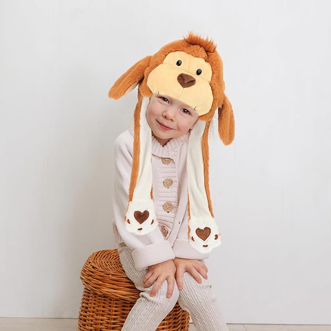 Animal Hat with Ears Moving Jumping Pop Up Beating Hat Plush Holiday Cosplay Dress Up Funny Gift for Kids
