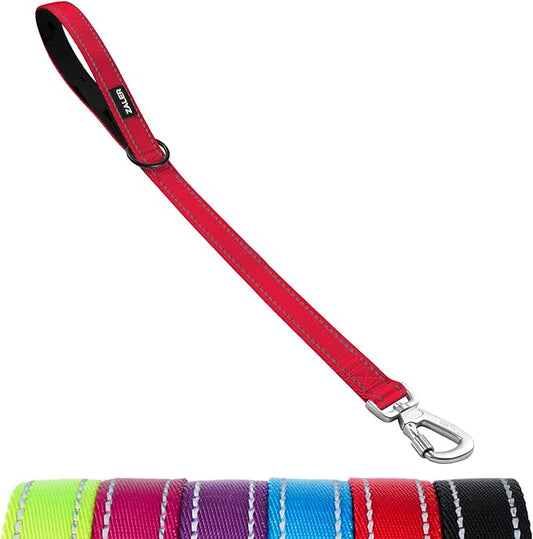 ZALER Short Dog Leash 2 ft, 24 Inches Traffic Leashes for Dogs, Nylon Reflective Dog Lead with Padded Handle, Heavy Duty Pet Leash with Carabiner Clip for Large and Medium Dogs (24" Red)