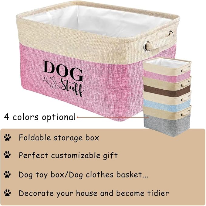Custom Dog Stuff Bin Storage Basket Collapsible Fabric Dog Toy Box and Storage Bin with Handles Organizer for Pet Food, Toys, Clothes, 15" x 9.8" x 9"