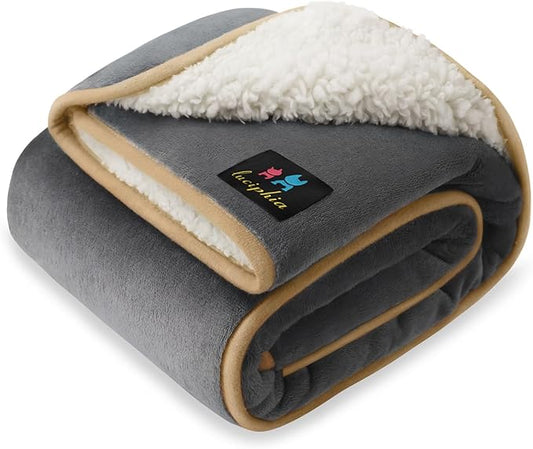 Luciphia Waterproof Pet Blanket, Liquid Pee Proof Dog Blanket for Sofa Bed Couch, Reversible Sherpa Fleece Furniture Protector Cover for Small Medium Large Dogs Cats, Grey+Beige Medium（57" x 40"）