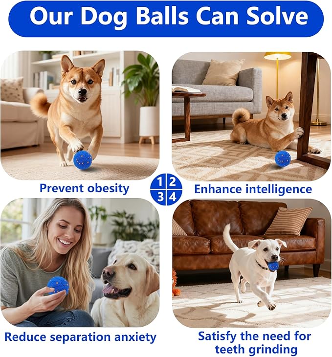 Interactive Dog Ball, Automatic Moving Interactive Dog Toys, Wicked Balls, E-TPU Vibrating Dogs Ball for Medium and Large Dogs, IP54 Waterproof, USB Rechargeable (Blue)