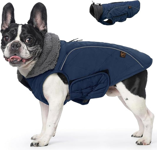 EMUST Dog Coats Winter, Thick Clothes for Medium Dogs Boy with Harness Hole, for Cold Weather, Dark Blue, M