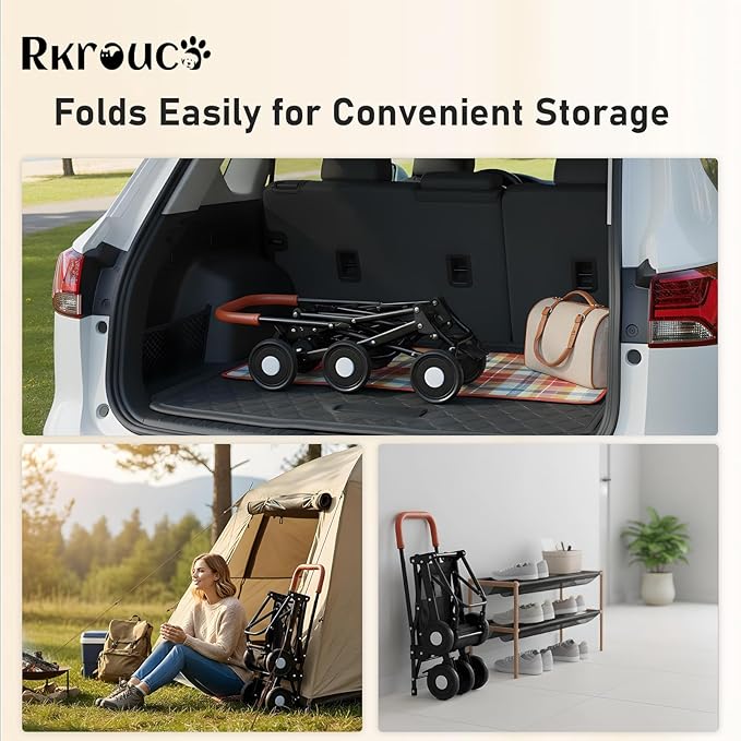 Foldable Double Pets Stroller for Dog Portable Cat Strollers for Small Medium Pet with Detachable Carriers Flexible Lockable Wheels Lightweight Dogs Jogger Strolling Cart Up to 77Lbs (Black)