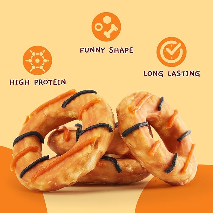 Jungle Calling Dog Treats, Long Lasting Collagen Chews for Dogs, Chicken Wrapped Collagen Donuts, High Protein Rawhide Alternative Chewy Snacks for Medium and Large Dogs (4 Counts)