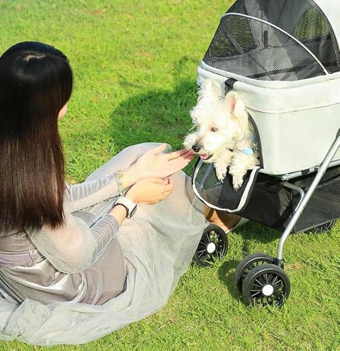 YYW Pet Stroller for Small Dogs & Cats, 3 in 1 Foldable Kittens Puppies Travel Strolling Cart with Removable Carrier, Cup Holder, Storage Basket & Lockable Wheels(Black)
