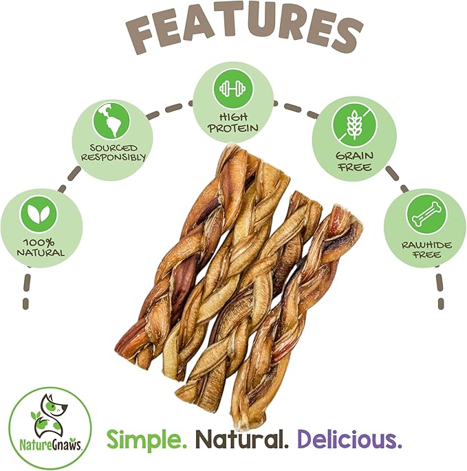 Nature Gnaws Braided Bully Sticks for Dogs 5-6" (3 Count) - Long Lasting for Small and Medium Dogs - Natural Beef Dog Chew Bones - Rawhide Free
