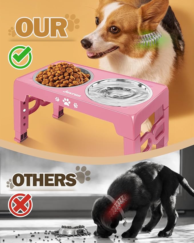 Elevated Dog Bowls, Dog Feeder with 2 Stainless Steel Dishes &1 Slow Feeder Bowl, 5 Heights Adjustable Raised Stand for Medium Large, Food Dishes with Non-Slip Feet