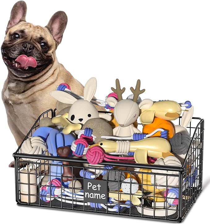 Dog Toy Bin Toy Basket Metal Storage Box with Handles Dog Organizer Chew-Proof Dog Toy Box Blankets Leashes Chest Puppy Dog Toy Storage Container Home Decor Pet Toys Dog Cat