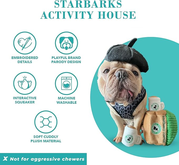 Haute Diggity Dog Starbarks Activity House, Plush Designer Dog Toys with Interactive Squeaker, Stimulating Pet Enrichment, Machine-Washable & Safe Materials for All Breeds, One Size