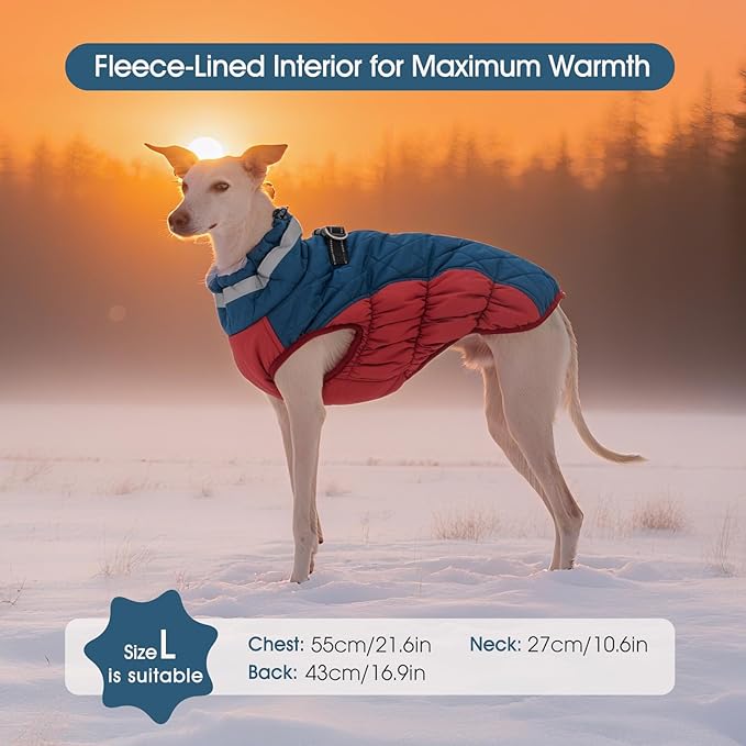 FUAMEY Dog Coat for Large Dogs,Waterproof Dog Winter Jacket with Harness Built in Puppy Cold Weather Coats Reflective Pet Vest with Zipper Warm Fleece Dogs Snowsuit Windproof Dark Blue XXXL