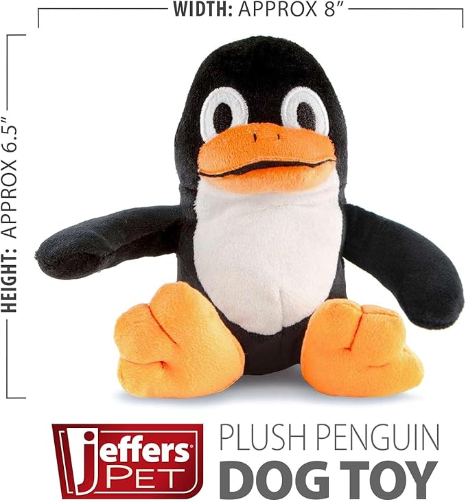 Jeffers Pet Plush Dog Toy with Squeaker, Black Penguin 6" - Soft Crinkle Fabric, Safe & Durable, Healthy Fun for Small & Medium Dogs, Interactive Play, Fetch, Tug - Best Gift for Active Games