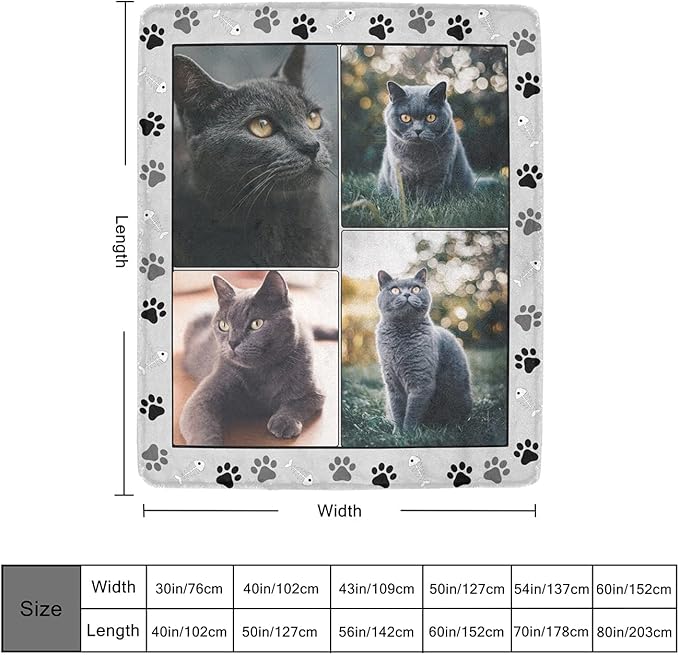 Custom Blanket with Photos for Cat Mom Ever, Personalized Blankets with Picture for Pets Lover Family Women Men Souvenirs, 4 Photos Collage, Made in USA