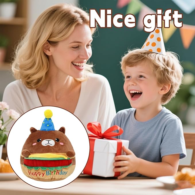 Hamburger Capybara Plush Stuffed Animal Capybara Plush Wear Birthday Hat Kawaii Stuffed Toys Soft Home Plushie Decoration Gifts for Boys Girls