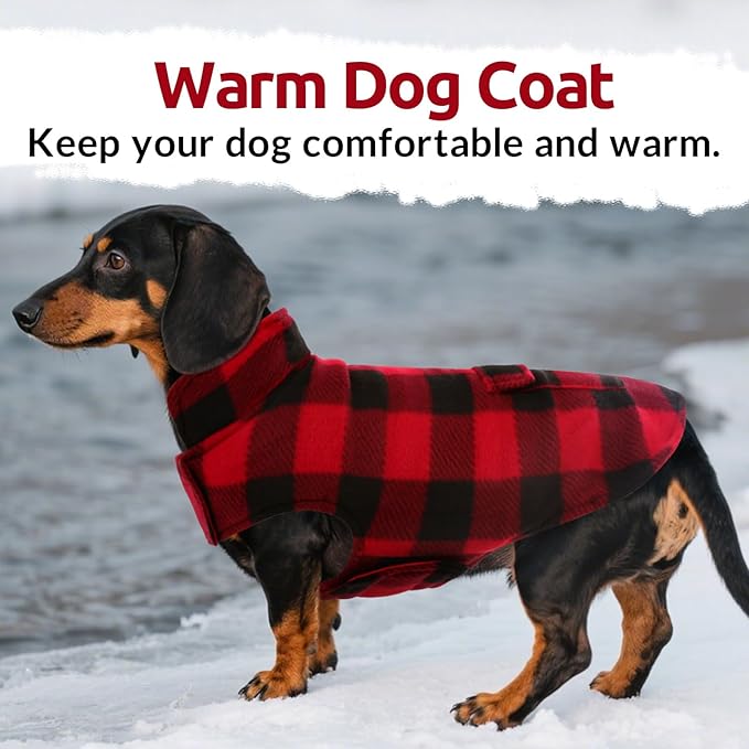ASENKU Dog Winter Coat, Fleece Doggie Jacket Plaid Reversible Vest Waterproof Windproof Cold Weather Clothes for Small Medium Large Dogs(L,Red)