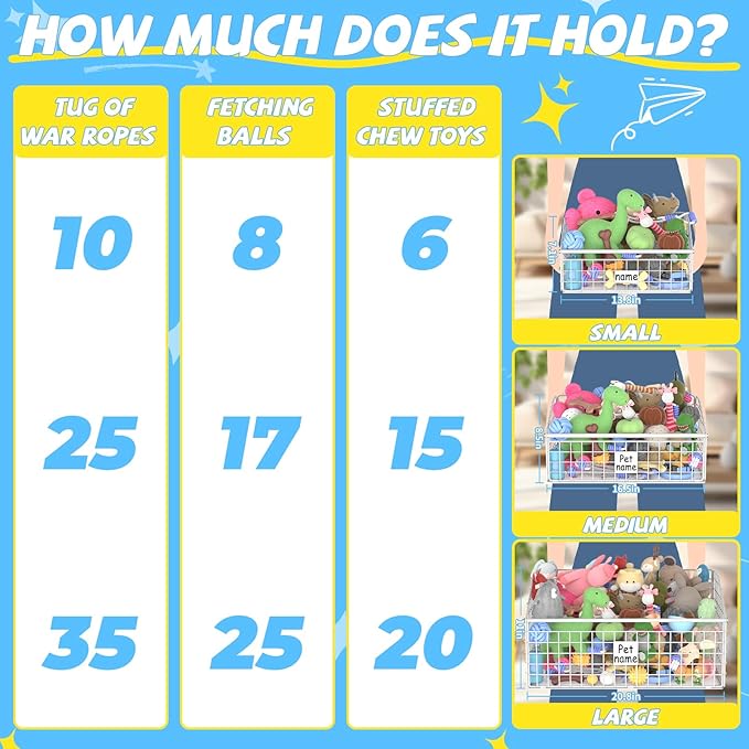 Indestructible Dog Toy basket, Small Toy Box for Dogs, Pet Toy Bin Dog Metal Basket for Toys, Dog Toy Storage, Dog Storage Organizer, Cat Dog Toy Box for Living Room Area (White)