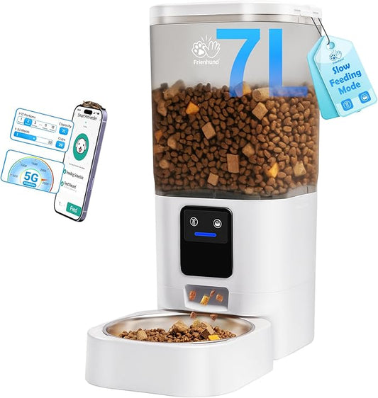 Automatic Cat Feeder with Slow Feed: 5G WiFi Automatic Dog Feeder with APP Control, 7L Auto Cat Food Dispenser with Alexa for Multiple Pets, Detachable for Easy Cleaning - 29 Cup