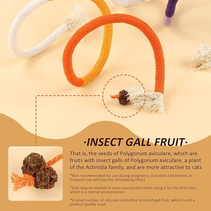 Cat Chew Rope, Catnip-Infused Organic Cotton Chew Rope Toys for Cats, Soft & Safe Dental Chew Toys, Self-Play & Teeth Cleaning for Cats (Purple+Orange)